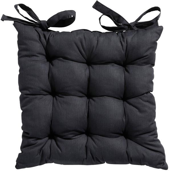 Lot de 2 coussins de chaise matelassés 46 x 46 cm noirs – Coussins d’assise confortables pour chaises de cuisine et de jardin – Épaisseur 8 cm – Protection UV – Avec liens de fixation