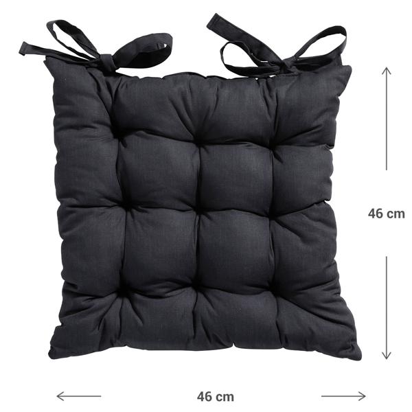 4er-Set Stuhlkissen mit Steppung 46x46 cm Schwarz - Bequeme Sitzkissen für Küchen- & Gartenstühle - 8 cm Dicke - UV-Schutz - Mit Befestigungsbändern