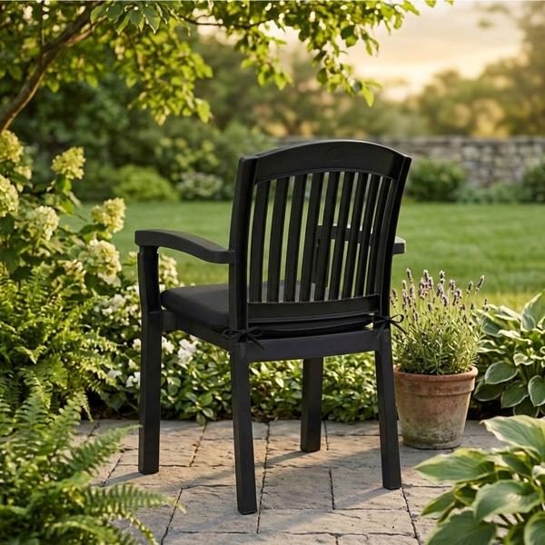 Stuhlkissen 46x48 cm Schwarz - Bequeme Sitzkissen für Esszimmer & Gartenstühle - 4,5 cm Dicke - UV-Schutz - Mit Befestigungsbändern - SG-20 Füllung