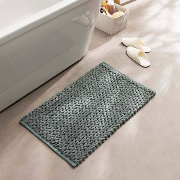 Tapis de bain premium 80x50 cm vert cèdre – tapis de douche moelleux au look tricot en relief – tapis de bain antidérapant en mélange de coton