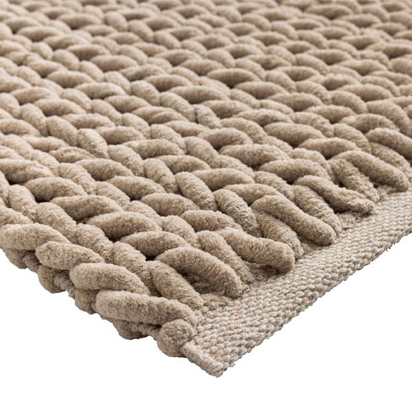 Tapis de bain premium 80x50 cm sable – tapis de douche moelleux aspect tricot en relief – tapis de bain antidérapant en mélange de coton