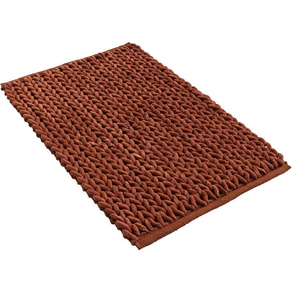 Tapis de bain premium 80x50 cm terracotta – tapis de douche moelleux look tricot en relief – tapis de bain antidérapant en mélange de coton