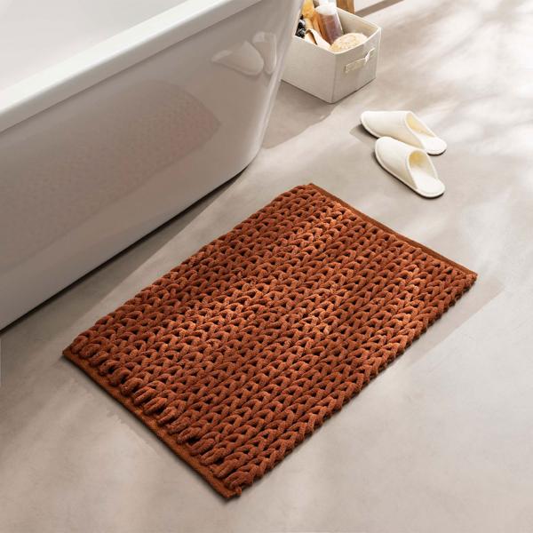 Tapis de bain premium 80x50 cm terracotta – tapis de douche moelleux look tricot en relief – tapis de bain antidérapant en mélange de coton