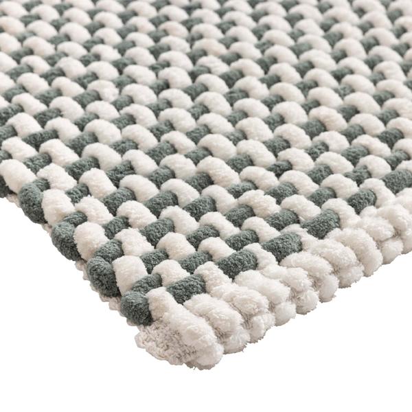 Tapis de bain 80x50 cm vert-blanc – tapis de douche doux en tissu chenille à effet maille – tapis de bain antidérapant avec part de coton