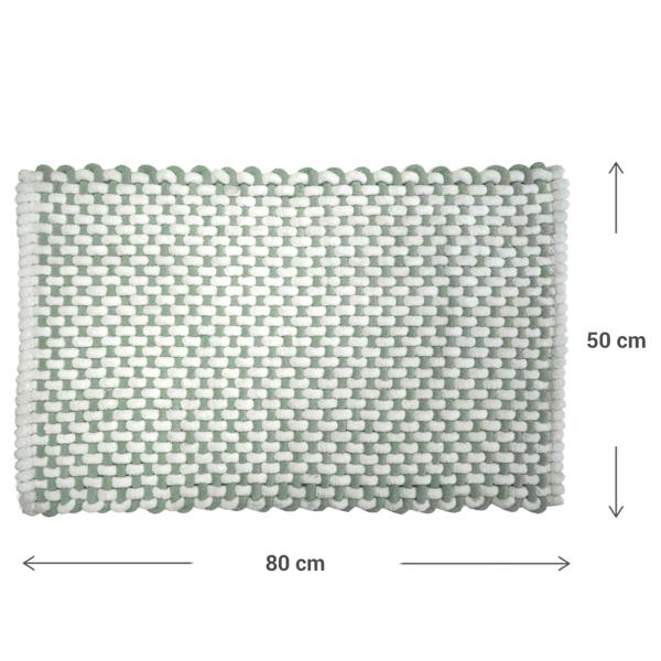 Tapis de bain 80x50 cm vert-blanc – tapis de douche doux en tissu chenille à effet maille – tapis de bain antidérapant avec part de coton