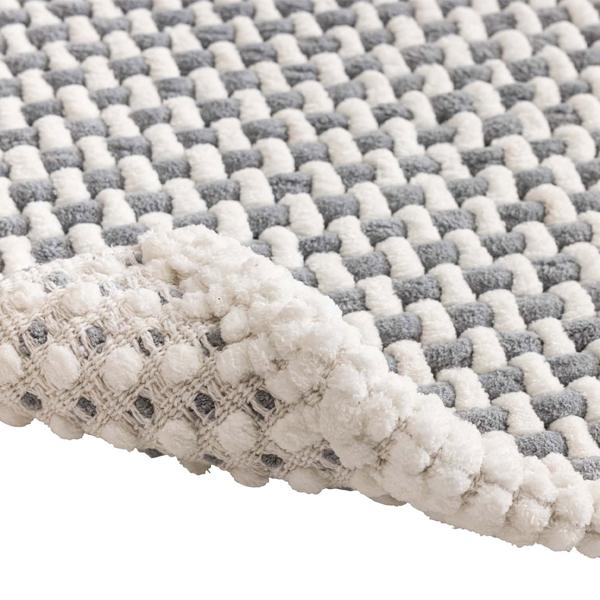 Tapis de bain 80x50 cm gris-blanc - tapis de douche doux en tissu chenille au look tricot - tapis de bain antiglisse avec part de coton