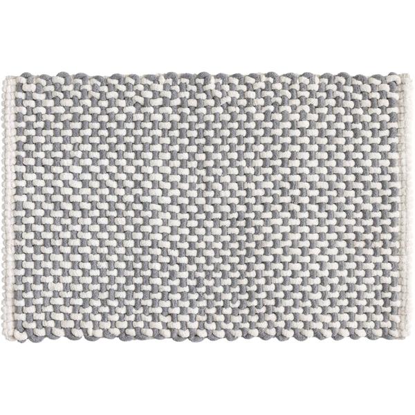 Tapis de bain 80x50 cm gris-blanc - tapis de douche doux en tissu chenille au look tricot - tapis de bain antiglisse avec part de coton