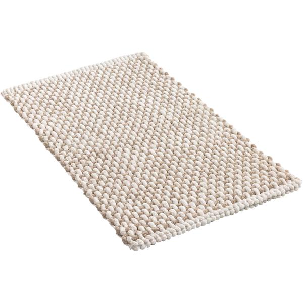 Tapis de bain 80x50 cm beige-blanc – tapis de douche doux en chenille aspect tricot – tapis de salle de bain antidérapant avec part de coton