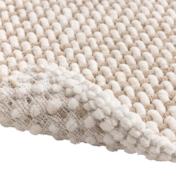 Tapis de bain 80x50 cm beige-blanc – tapis de douche doux en chenille aspect tricot – tapis de salle de bain antidérapant avec part de coton