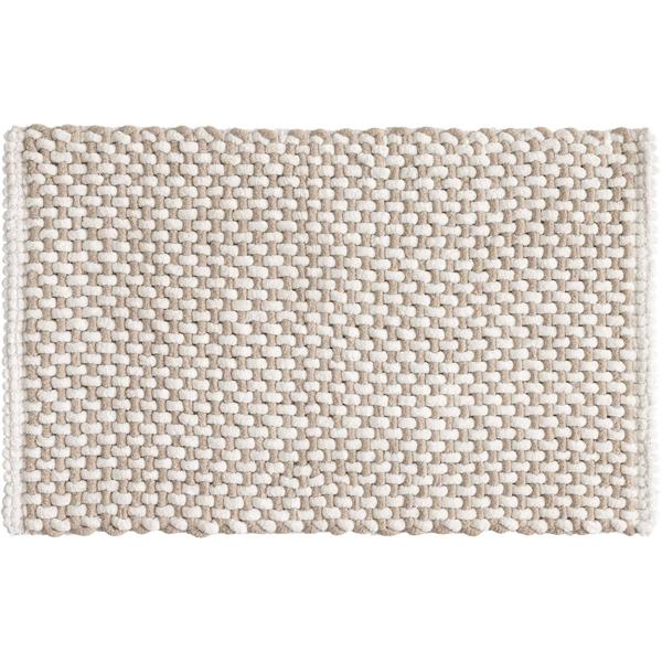 Tapis de bain 80x50 cm beige-blanc – tapis de douche doux en chenille aspect tricot – tapis de salle de bain antidérapant avec part de coton