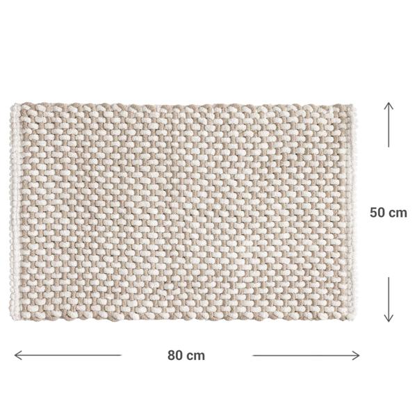 Tapis de bain 80x50 cm beige-blanc – tapis de douche doux en chenille aspect tricot – tapis de salle de bain antidérapant avec part de coton