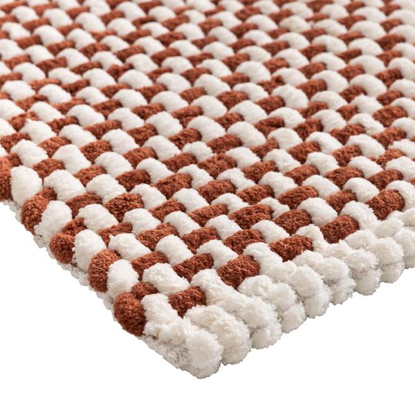 Tapis de bain 80x50 cm terracotta-blanc – tapis de douche doux en chenille au look tricot – tapis de bain antidérapant avec part de coton