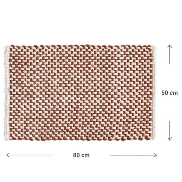 Tapis de bain 80x50 cm terracotta-blanc – tapis de douche doux en chenille au look tricot – tapis de bain antidérapant avec part de coton