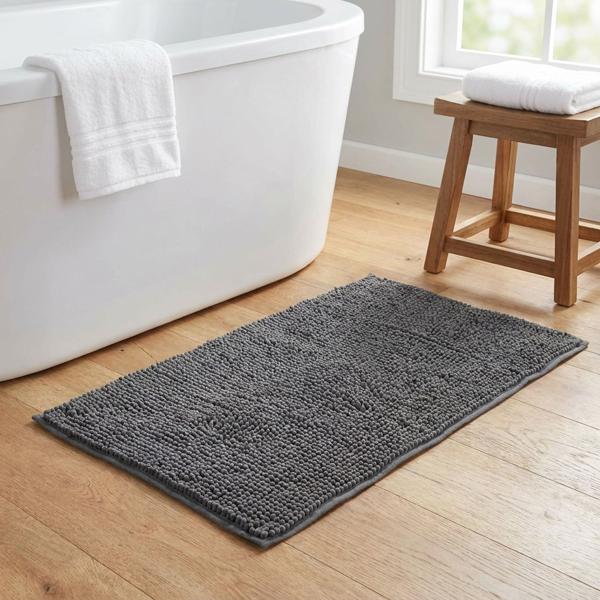 Tapis de salle de bains moelleux 75x45 cm anthracite – tapis de douche antidérapant avec texture douce en microfibre