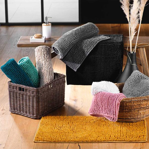 Tapis de salle de bains moelleux 75x45 cm anthracite – tapis de douche antidérapant avec texture douce en microfibre