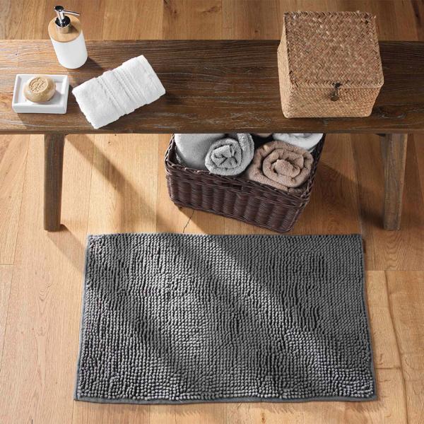 Tapis de salle de bains moelleux 75x45 cm anthracite – tapis de douche antidérapant avec texture douce en microfibre
