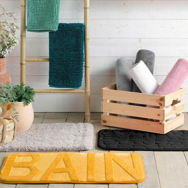 Tapis de salle de bains moelleux 75x45 cm vert émeraude – tapis de douche antidérapant avec texture en microfibre douce