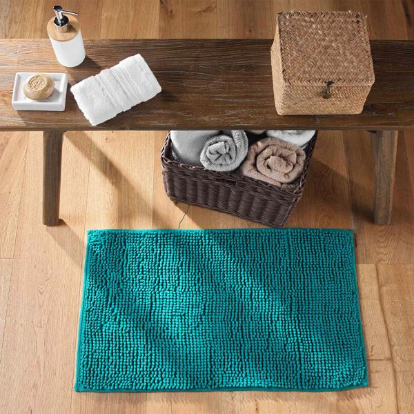 Tapis de salle de bains moelleux 75x45 cm vert émeraude – tapis de douche antidérapant avec texture en microfibre douce