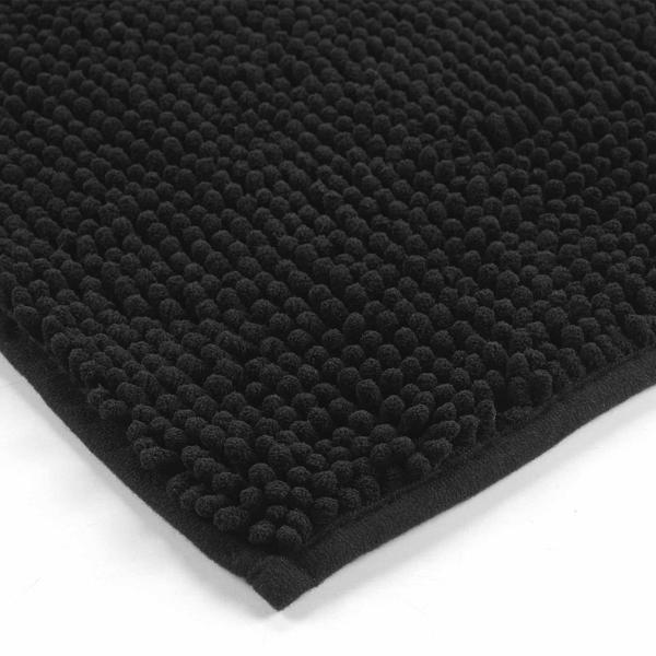Tapis de salle de bains moelleux 75 x 45 cm noir – tapis de douche antidérapant avec texture douce en microfibre
