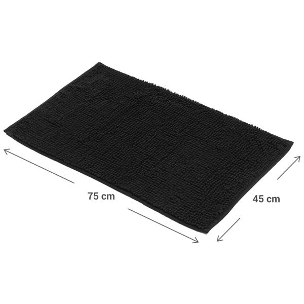 Tapis de salle de bains moelleux 75 x 45 cm noir – tapis de douche antidérapant avec texture douce en microfibre