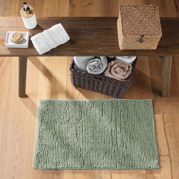 Tapis de salle de bains moelleux 75x45 cm vert – tapis de douche antidérapant avec douce structure en microfibre