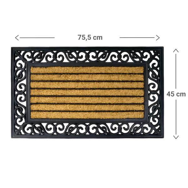 Paillasson en relief, caoutchouc et coco, rectangulaire, 75,5 x 45 x 1 cm