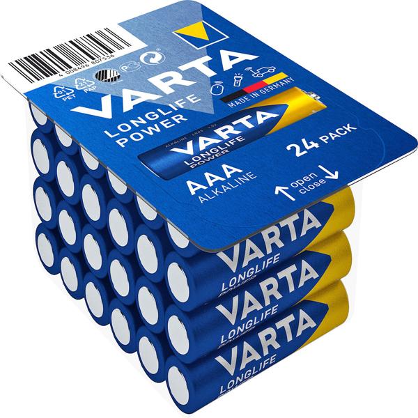 VARTA Longlife Power Alkaline-Batterien AAA/Micro (LR03) 1.5V - 24er-Pack für Fernbedienungen, Lampen, Spielzeug & Radios - 10 Jahre lagerfähig