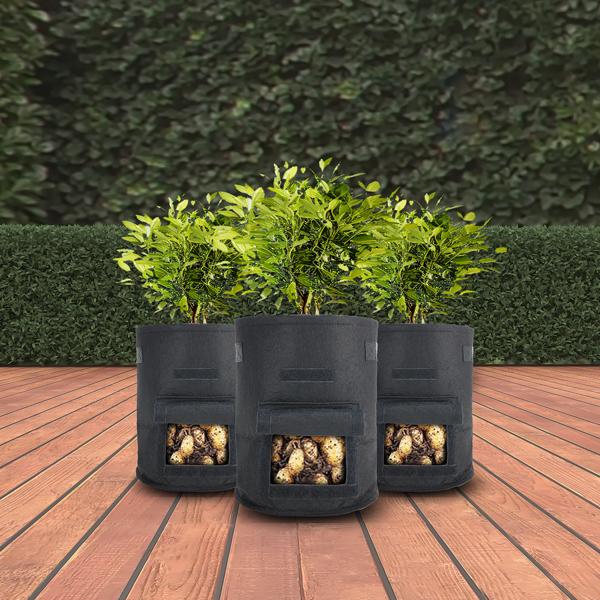 Atmungsaktive 10L Pflanzen-Wachstumssäcke aus Filz, 5er-Set, mit Tragegriffen und Sichtfenster, für Gemüse, Beeren und mehr, leicht und robust