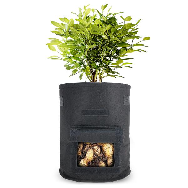 Atmungsaktive 10L Pflanzen-Wachstumssäcke aus Filz, 5er-Set, mit Tragegriffen und Sichtfenster, für Gemüse, Beeren und mehr, leicht und robust