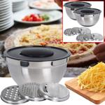 set di 2 ciotole per grattugiare in acciaio inox con 3 grattugie e coperchio