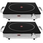2er Set Mobile Glaskeramik-Kochplatte, Edelstahl Gehäuse u. Infrarot-Wärme, Ø 20cm, 2.000 Watt, stufenlose Temperaturregelung, tragbares Ceranfeld