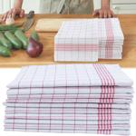 Torchons durables en demi-lin : 50% lin-50% coton, rouge-blanc, 70x50cm, lavables à 95°C, Oeko-Tex - très absorbants, ne laissent pas de traces &amp; de peluches