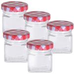 Bocaux en verre - Lot de 5 pots à confiture 50 ml - Idéal stockage aliments, petits objets, cadeaux - Couvercles rouge/blanc