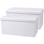 lot de 2 Coffre-siège pliable pour 2 personnes, blanc, similicuir