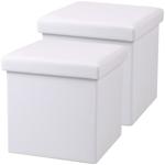 set di 2 sgabelli pieghevoli con vano portaoggetti, bianco, finta pelle