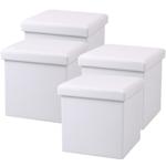 4er-Set Faltbarer Sitzhocker mit Stauraum, weiss, Kunstleder