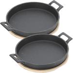 set di 2 teglie rotonde in ghisa di alta qualità, 2 manici, tavola di bambù come elegante sottopentola, Ø 18,5 cm, teglia solida e moderna - puro stile