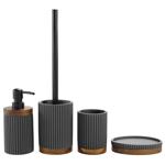 Ensemble pour salle de bain, anthracite avec bandes en acacia