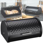 Boîte à pain avec couvercle coulissant - Acier inoxydable robuste noir - Design élégant - 38x28x18.5 cm - Gain de place - Hygiénique - Facile d‘entretien