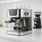 Profi Siebträger Kaffeemaschine, 19 bar, rostfreier Edelstahl, Wärmeplatte für Tassen, Milchschaumdüse f. Cappuccino, Latte Macchiato