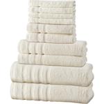 Set di asciugamani da 12 pezzi, 50% bambù e 50% cotone, naturale