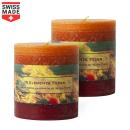 set di 2 candele a colonna fatte a mano, bella luce da 100% paraffina, fuoco, 70 x 75 mm