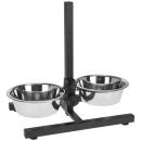 Mangeoire réglable en hauteur, support pour gamelle, argenté, noir, 1,8 l chaque