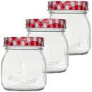 Set di 3 vasi per conserve con coperchio a vite, motivo a quadri, vaso per confetture con rilievo, 260 ml