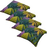 4er-Set Dekoratives Deko-Kissen Blätterdesign grün, 50 x 50 cm, robustes & farbechtes Kissen für Gartenmöbel, Lounge & Balkon
