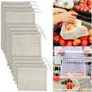 set di 12 sacchetti per frutta e verdura, 100% cotone 3 misure diverse